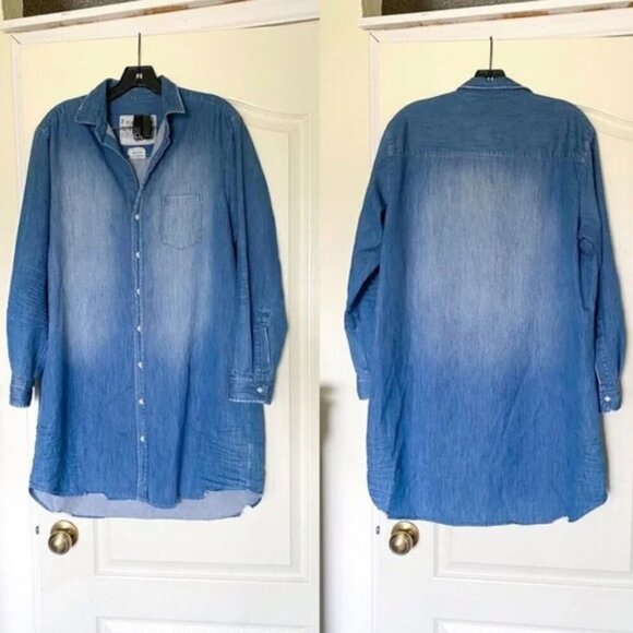 Frank & Eileen Mary Classic Shirtdress Famous Denim Distressed Vintage Wash LG - Picture 2 of 7